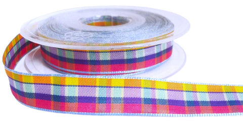 R0015 15mm Lilac and Mixed Colour Gingham Check Ribbon by Berisfords