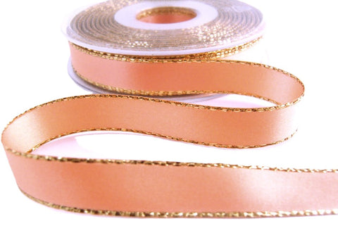 R0018 15mm Peach Melba-Metallic Gold Edge Satin Ribbon by Berisfords