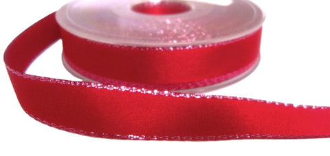 R0021 15mm Red-Silver Metallic Edge Satin Ribbon by Berisfords