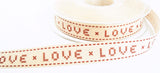 R0023 15mm Natural Cream-Red Rustic Taffeta LOVE Ribbon by Berisfords