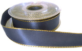 R0027 25mm Moonlight Blue Double Face Satin Ribbon,Metallic Gold Edge