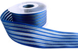 R0030 40mm Royal Blue Satin, Sheer and Gold Thin Lurex Stripes Ribbon