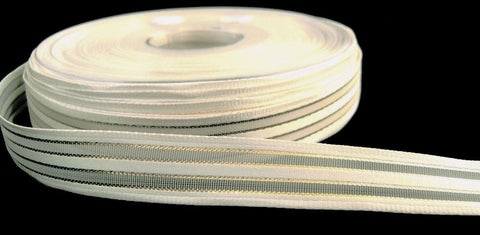 R0046 15mm Bridal Satin-Sheer-Metallic Gold Stripe Ribbon, Berisfords