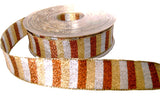 R0055 25mm Metallic Copper, Silver and Gold Striped Lame. Wire Edge