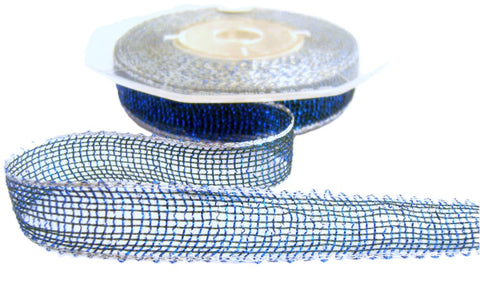 R0057 15mm Metallic Mesh Ribbon-Royal Blue-Hunter Green-Silver 