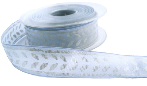 R0068 25mm Ice Blue Translucent Ribbon-Metallic Silver Print-Berisfords