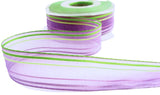 R0073 25mm Lilacs-Greens Satin Striped Sheer Ribbon by Berisfords