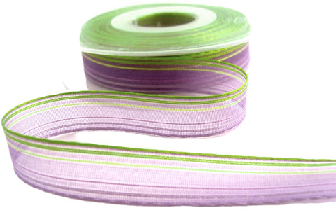 R0074 16mm Lilacs-Green Striped Sheer Ribbon by Berisfords