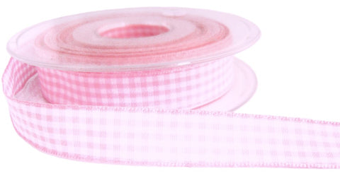 R0076 15mm Pink-White Polyester Gingham Ribbon by Berisfords