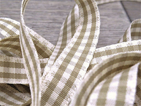 R0082 15mm Oatmeal-Ivory Rustic Gingham Ribbon by Berisfords