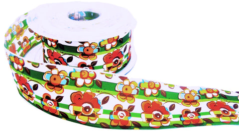 R0085 40mm Mixed Colour Flowery Printed Taffeta Ribbon by Berisfords