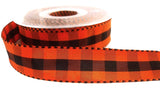 R0089 25mm Orange-Black Gingham Ribbon-Satin Banded Borders