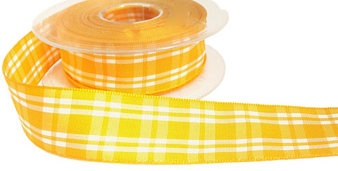 R0091 25mm Yellow-White Candy Check Gingham Ribbon by Berisfords