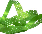 R0094 10mm Meadow Green-White Polka Dot Print Satin Ribbon,Berisfords