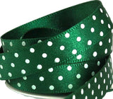 R0098 10mm Hunter Green-White Polka Dot Print Satin Ribbon, Berisfords