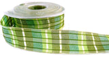 R0100 25mm Greens-Cream Polyester Tartan Ribbon by Berisfords