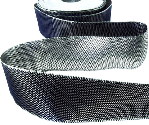 R0121 40mm Navy-Metallic Silver Reversible Woven Lurex Ribbon