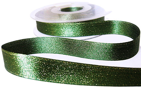 R0125 15mm Hunter Green-Gold Glitter Satin Ribbon by Bersifords