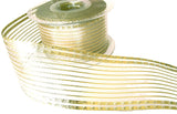 R0134 50mm Metallic Gold and Silver Striped Sheer Ribbon by Berisfords