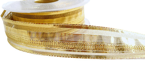 R0137 25mm Metallic Gold Lurex-Sheer Stripe Ribbon by Berisfords