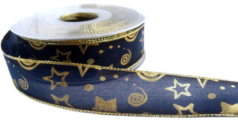 R0148 27mm Navy Translucent Ribbon-Metallic Edge-Design by Berisfords