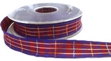 R0150 15mm Purple-Red Tartan Ribbon-Metallic Gold Stripes, Berisfords