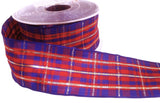 R0151 40mm Purple-Red Tartan Ribbon-Metallic Gold Stripes, Berisfords