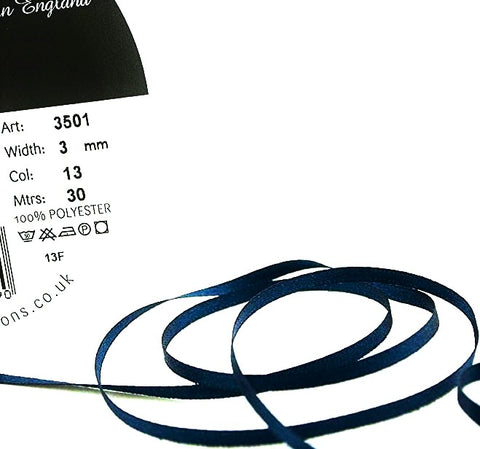 R0181 3mm Navy Double Face Satin Ribbon by Berisfords