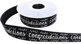 R0195 24mm Black-White Congratulations Print Satin Ribbon, Berisfords