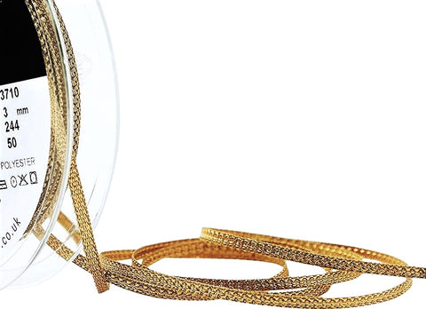 R0202  3mm Dark Gold Textured Metallic Ribbon by Berisfords