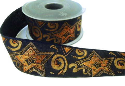 R0244 25mm Navy-Gold-Copper Metallic Christmas Ribbon, Berisfords