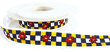 R0265 16mm Navy-Yellow-White-Red Check-Flower Ribbon Tape-Berisfords