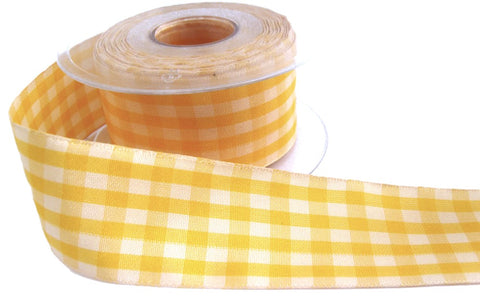 R0270 40mm Yellow and Antique Cream Rustic Gingham Ribbon