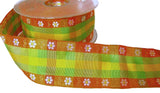 R0354 40mm Gingham Ribbon with a Woven Jacquard Daisy Design