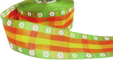 R0355 40mm Gingham Ribbon with a Woven Jacquard Daisy Design