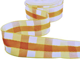 R0384 40mm Yellows-White Banded Gingham Ribbon by Berisfords