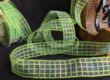 R0475 25mm Tonal Greens Silk Edge Sheer Check Ribbon by Berisfords