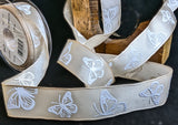 R0508 26mm Cream Taffeta-White Embossed Butterfly Ribbon by Berisfords