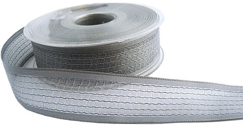 R0566 25mm Pale Slate Grey Woven Sheer Ribbon. Wire Edged