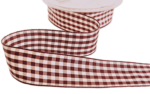 R0614 25mm Burgundy-Natural Cream Gingham Ribbon by Berisfords