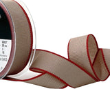 R0800 25mm Oatmeal-Red Rustic Hopsack Ribbon by Berisfords