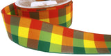 R1049 38mm Green, Yellow and Oranges Plaid Check Ribbon