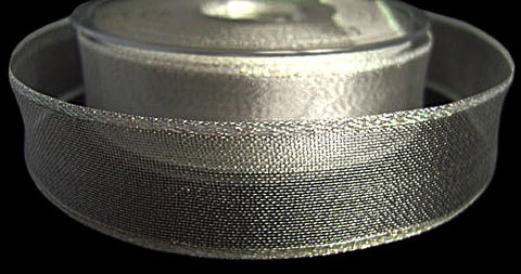 R1241 26mm Metallic Silver Mesh Ribbon with Iridescent Borders, Wired