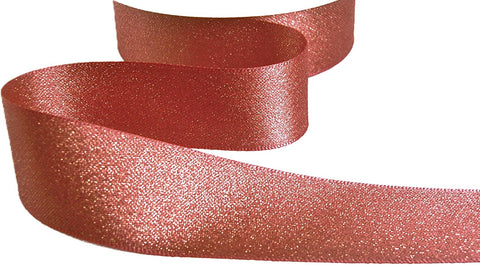 R1291 25mm Coral-Metallic Gold Glitter Satin Ribbon, Berisfords