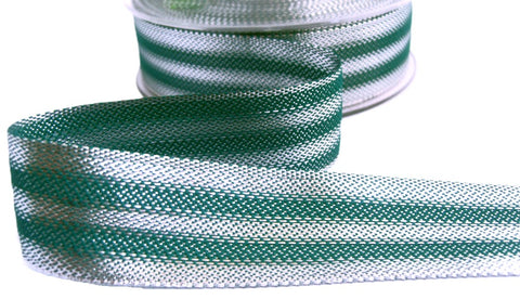 R1331 25mm Metallic Silver-Jade Green Woven Stripe Ribbon