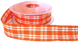 R1506 25mm Orange-White Candy Check Gingham Ribbon, Berisfords