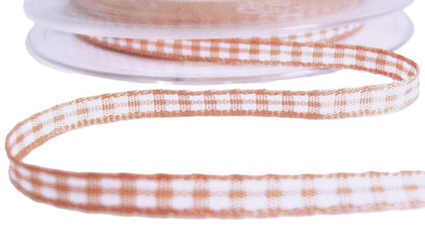 R1526 5mm Apricot-White Polyester Traditional Gingham Ribbon, Berisfords