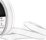 R1892 15mm White-Silver Metallic Edge Double Satin Ribbon by Berisfords