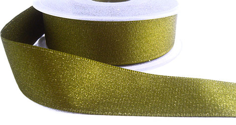 R2134 25mm Moss Green-Metallic Gold Glitter Satin Ribbon by Berisfords