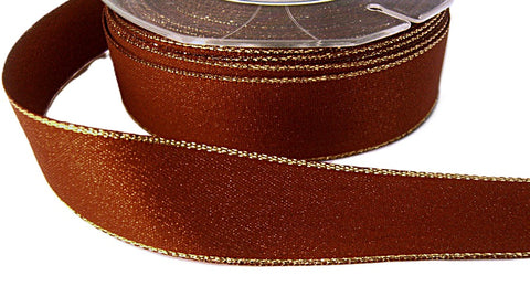 R2314 25mm Terracotta Satin-Metallic Gold Glitter Weave-Edge Ribbon